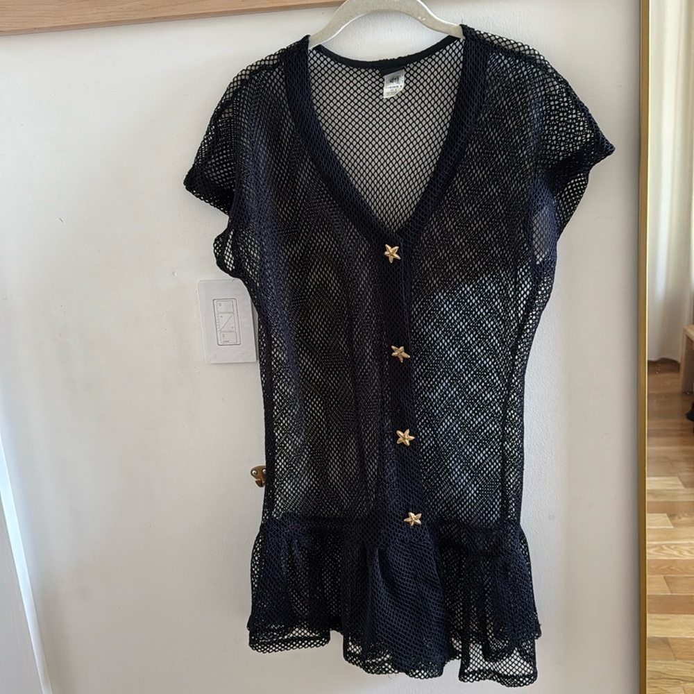 Vintage Netted Black Swim Coverup Size L - Picture 1 of 12